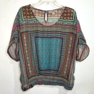 Nine West Vintage America Collection Boho Retro Short Sleeve Top